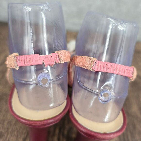 Kate Spade New York Slingback Peep Toe Heels 8.5 B Pink Red Leather Fur Scaled - Picture 8 of 16